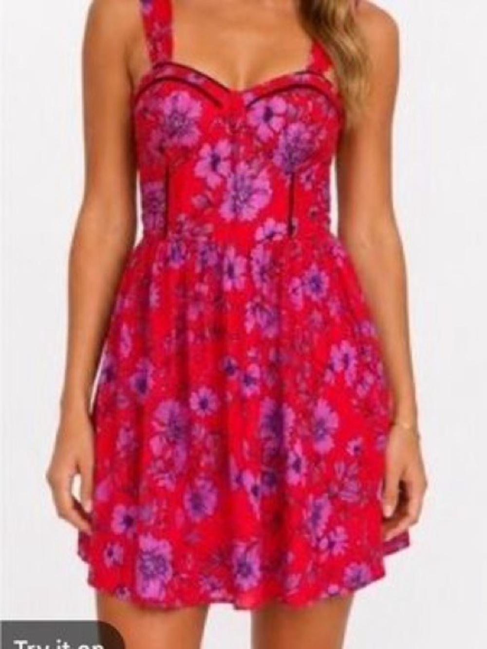 BAND OF THE FREE Red & Pink Floral Mini Dress